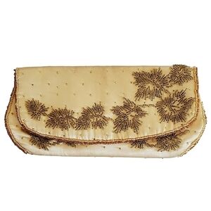 Sharonee Ivory Beaded Clutch Purse Vintage 50s